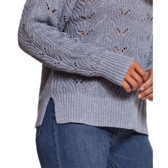 NWT Weatherproof Vintage Slub Pointelle Knit Mock Neck Sweater Dusty Blue Medium - Picture 10 of 10